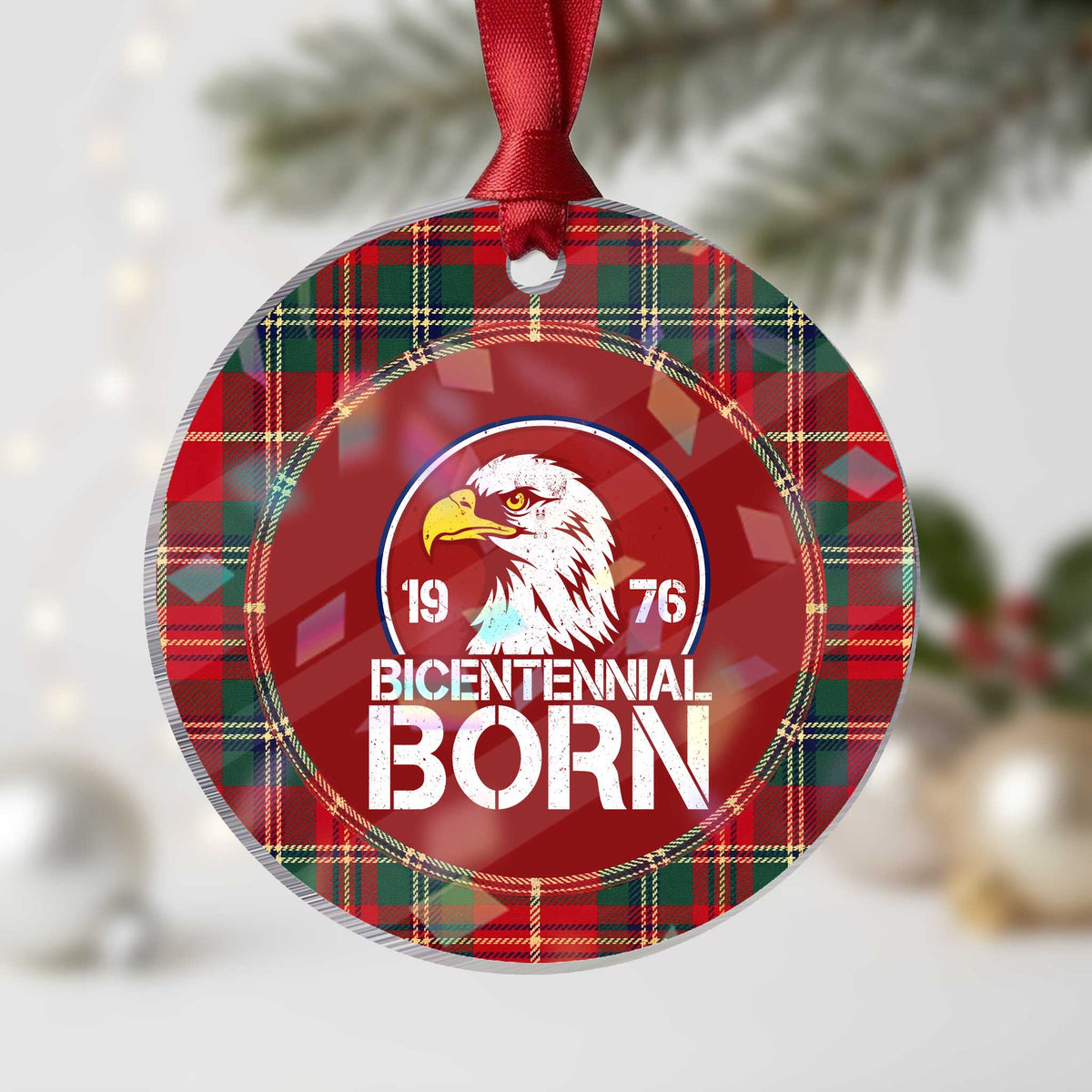 Patriotic Bicentennial Born 1976 Holographic Acrylic Ornament American Bald Eagle 50th Birthday