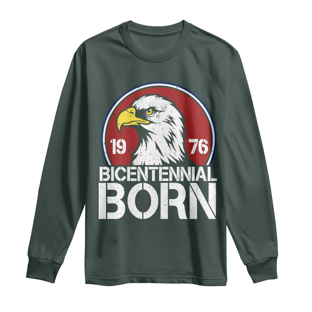 Patriotic Bicentennial Born 1976 Long Sleeve Shirt American Bald Eagle 50th Birthday TS02 Dark Forest Green Print Your Wear