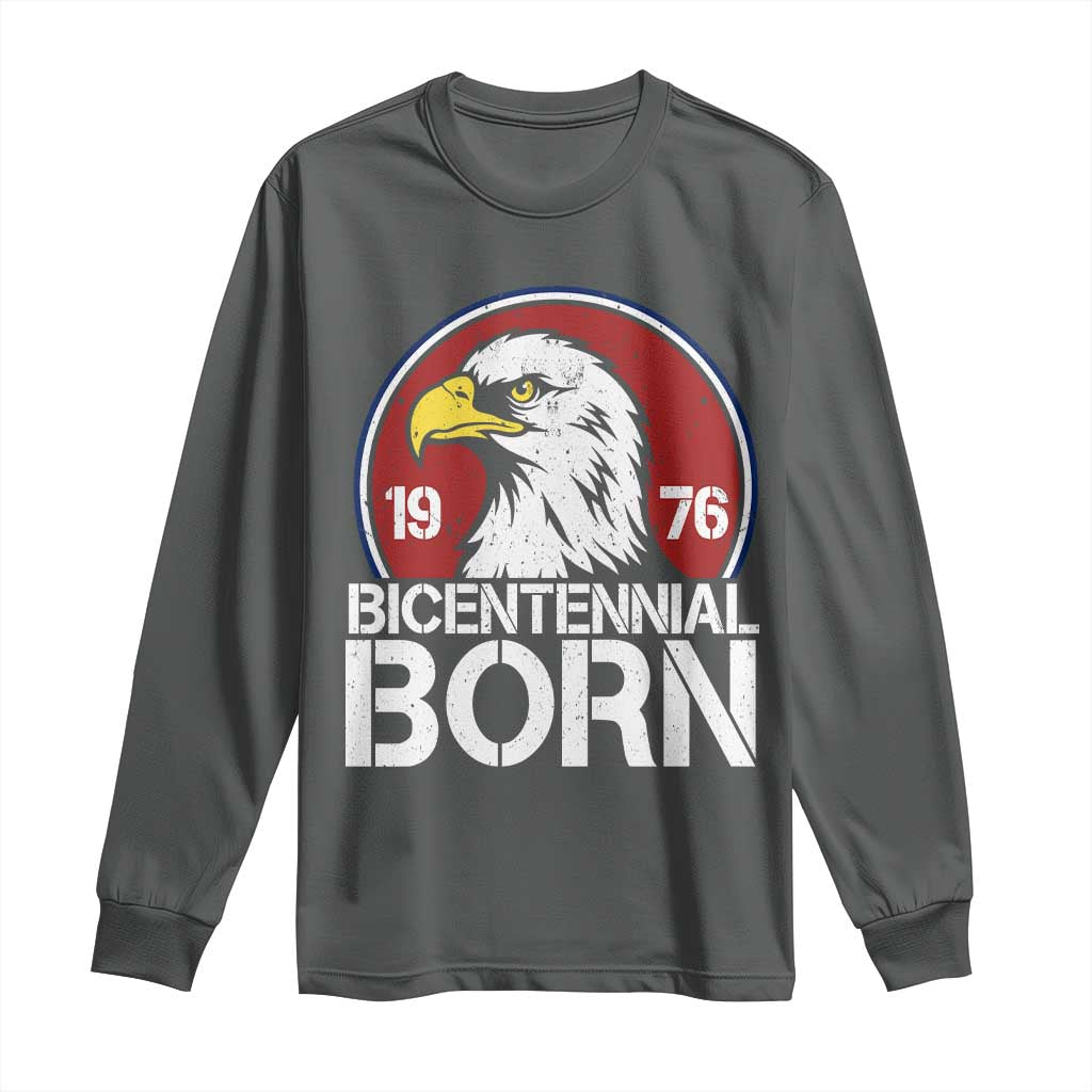 Patriotic Bicentennial Born 1976 Long Sleeve Shirt American Bald Eagle 50th Birthday TS02 Dark Heather Print Your Wear
