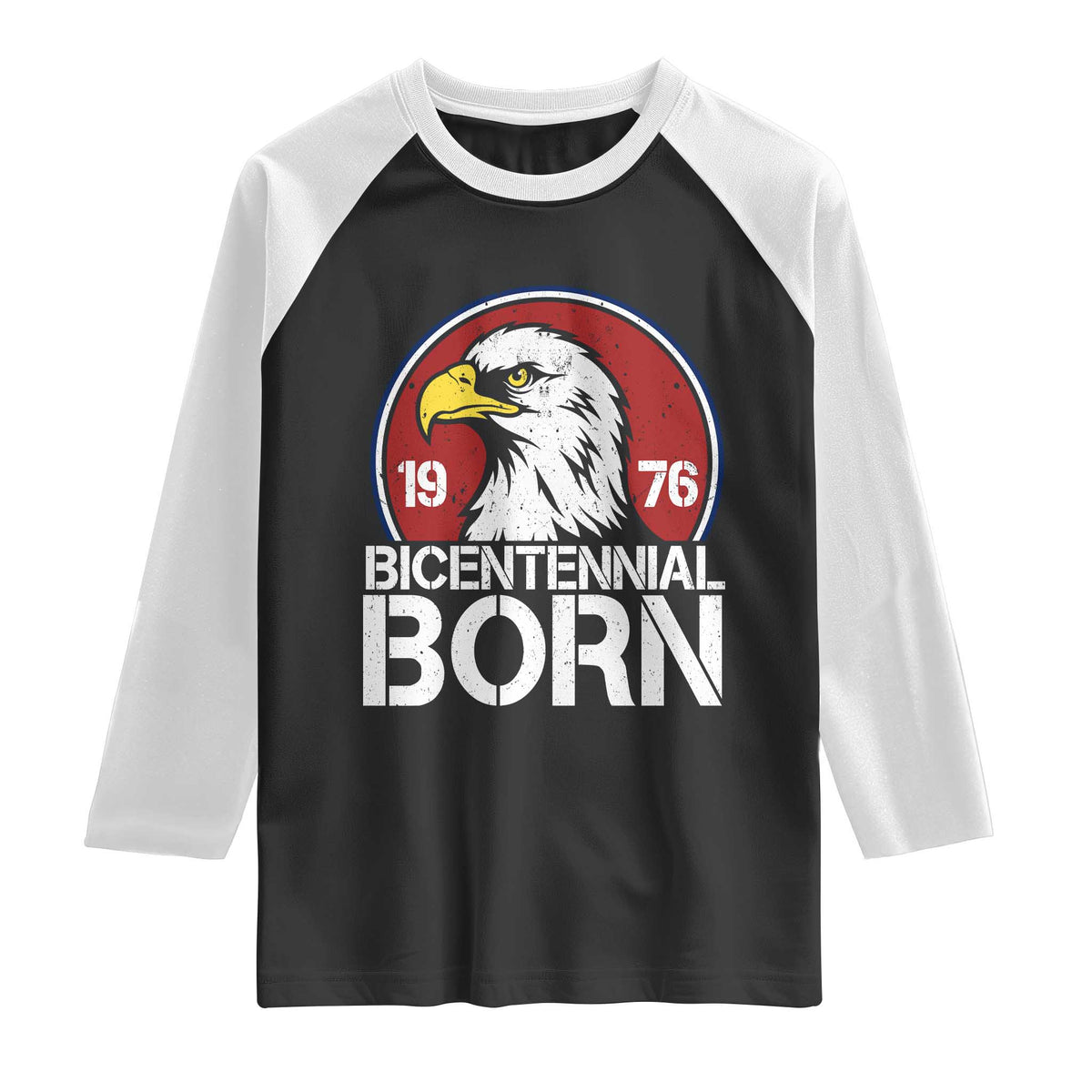 Patriotic Bicentennial Born 1976 Raglan Shirt American Bald Eagle 50th Birthday TS02 Black White Print Your Wear