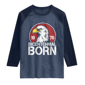 Patriotic Bicentennial Born 1976 Raglan Shirt American Bald Eagle 50th Birthday TS02 Heather Denim Navy Print Your Wear
