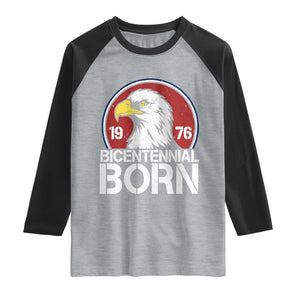 Patriotic Bicentennial Born 1976 Raglan Shirt American Bald Eagle 50th Birthday TS02 Heather Gray Black Print Your Wear