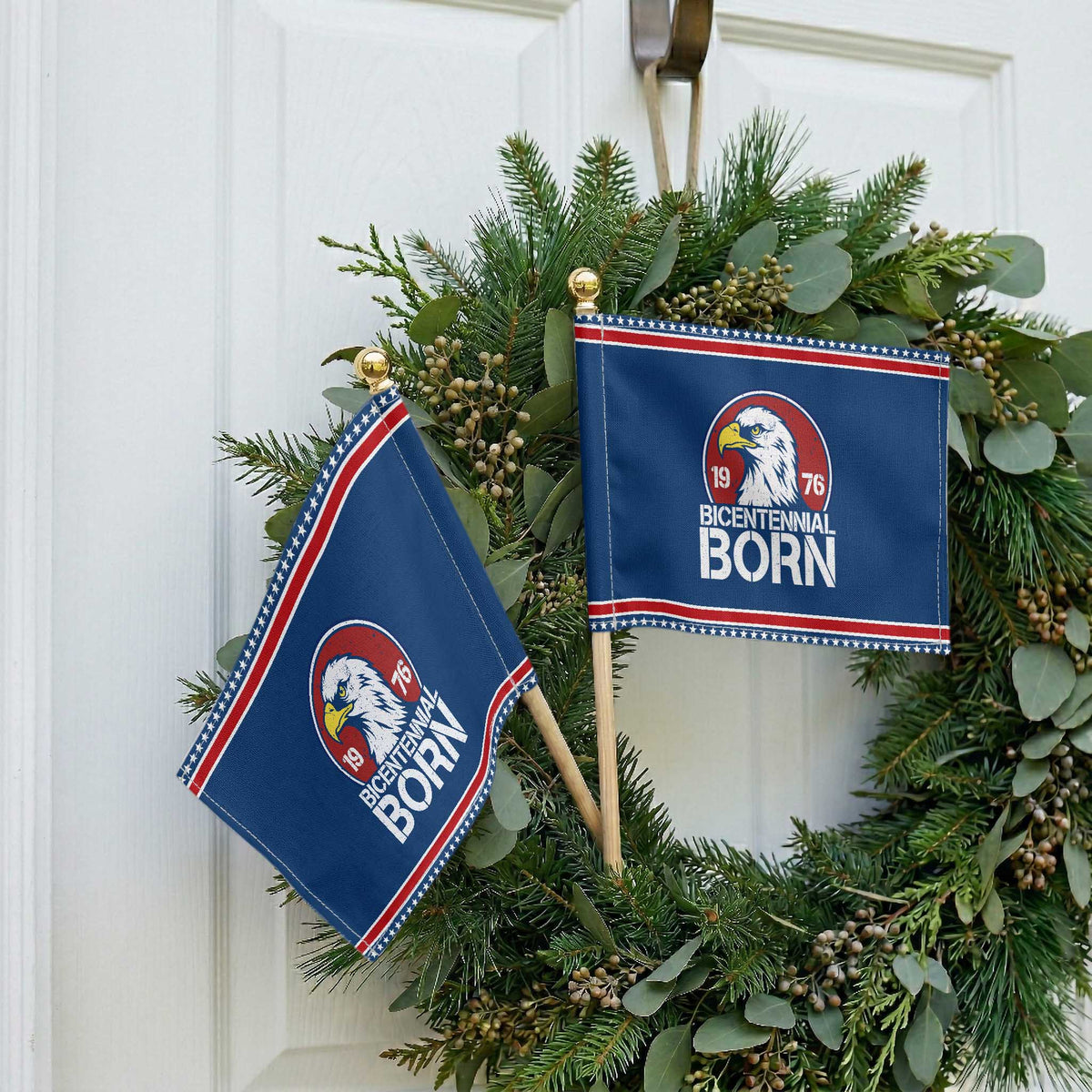 Bicentennial Born 1976 Patriotic Handheld Flag American Bald Eagle 50th Birthday TS02 Classic 8.2