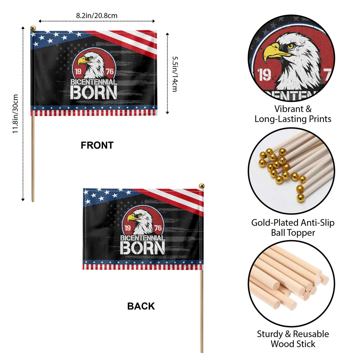 Bicentennial Born 1976 Patriotic Handheld Flag American Bald Eagle 50th Birthday TS02 Print Your Wear