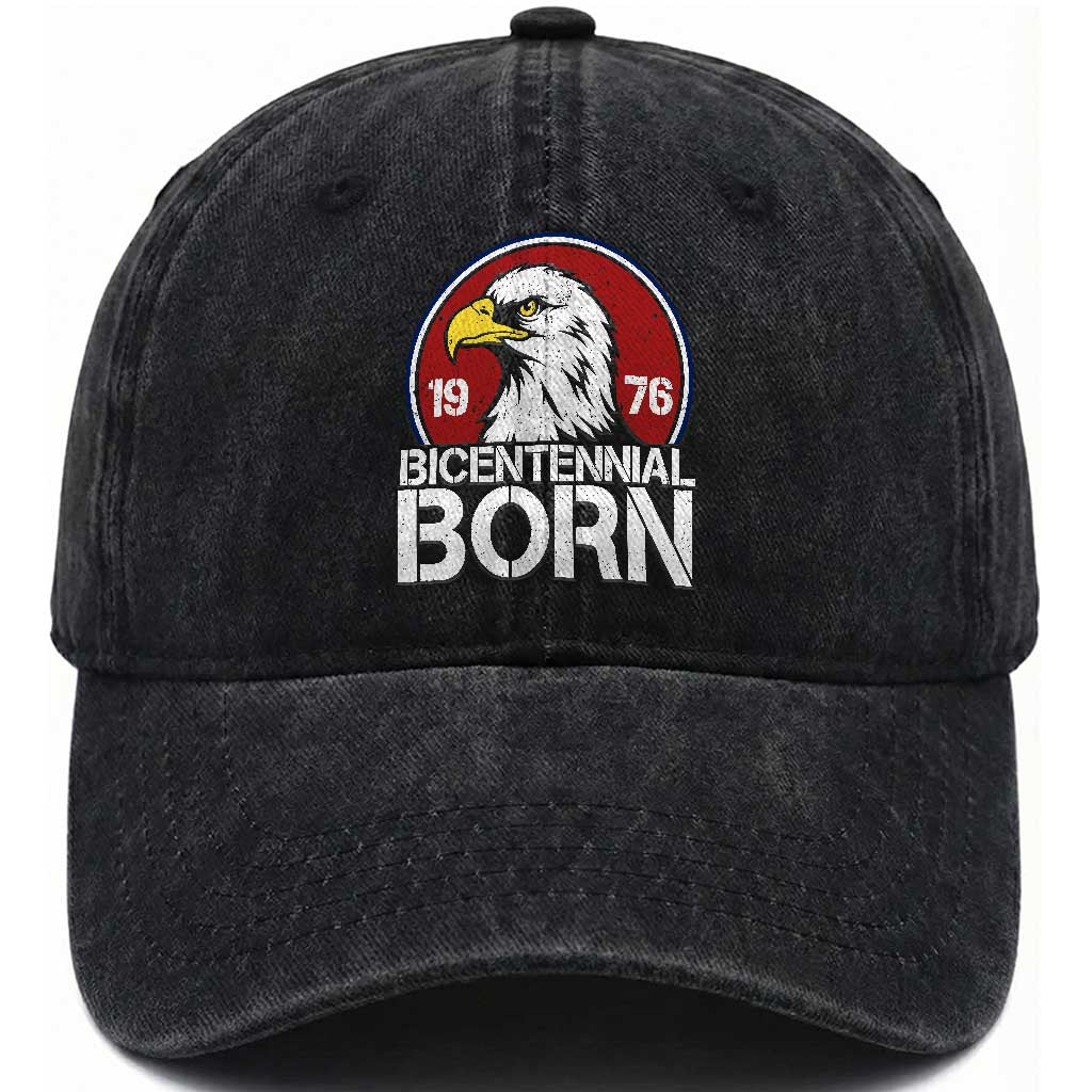 Patriotic Bicentennial Born 1976 Washed Cotton Baseball Cap American Bald Eagle 50th Birthday TS02 Print Your Wear