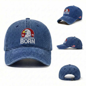 Patriotic Bicentennial Born 1976 Washed Cotton Baseball Cap American Bald Eagle 50th Birthday TS02 Washed Cap Universal Fit Royal Blue Print Your Wear
