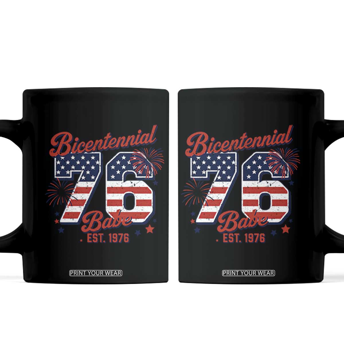 Retro Bicentennial Babe Est 1976 Coffee Mug 4th of July 50th Birthday Gift TS02 Black Print Your Wear
