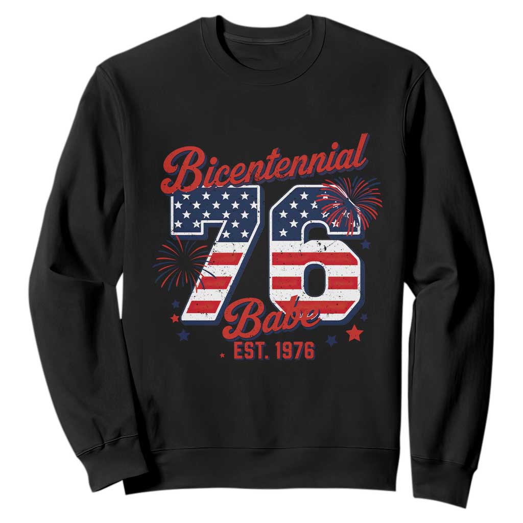Retro Bicentennial Babe Est 1976 Sweatshirt 4th of July 50th Birthday Gift TS02 Black Print Your Wear