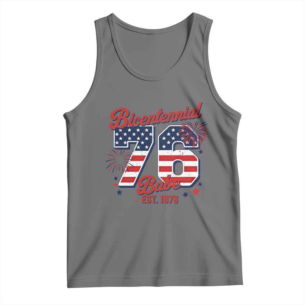Retro Bicentennial Babe Est 1976 Tank Top 4th of July 50th Birthday Gift TS02 Black Heather Print Your Wear