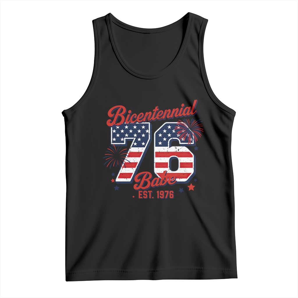 Retro Bicentennial Babe Est 1976 Tank Top 4th of July 50th Birthday Gift TS02 Black Print Your Wear