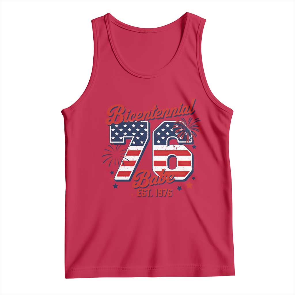 Retro Bicentennial Babe Est 1976 Tank Top 4th of July 50th Birthday Gift TS02 Red Print Your Wear