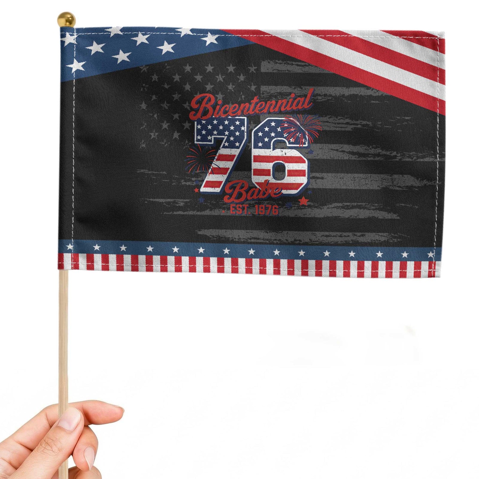 Retro Bicentennial Babe Est 1976 Patriotic Handheld Flag 4th of July 50th Birthday Gift TS02 Distressed 8.2