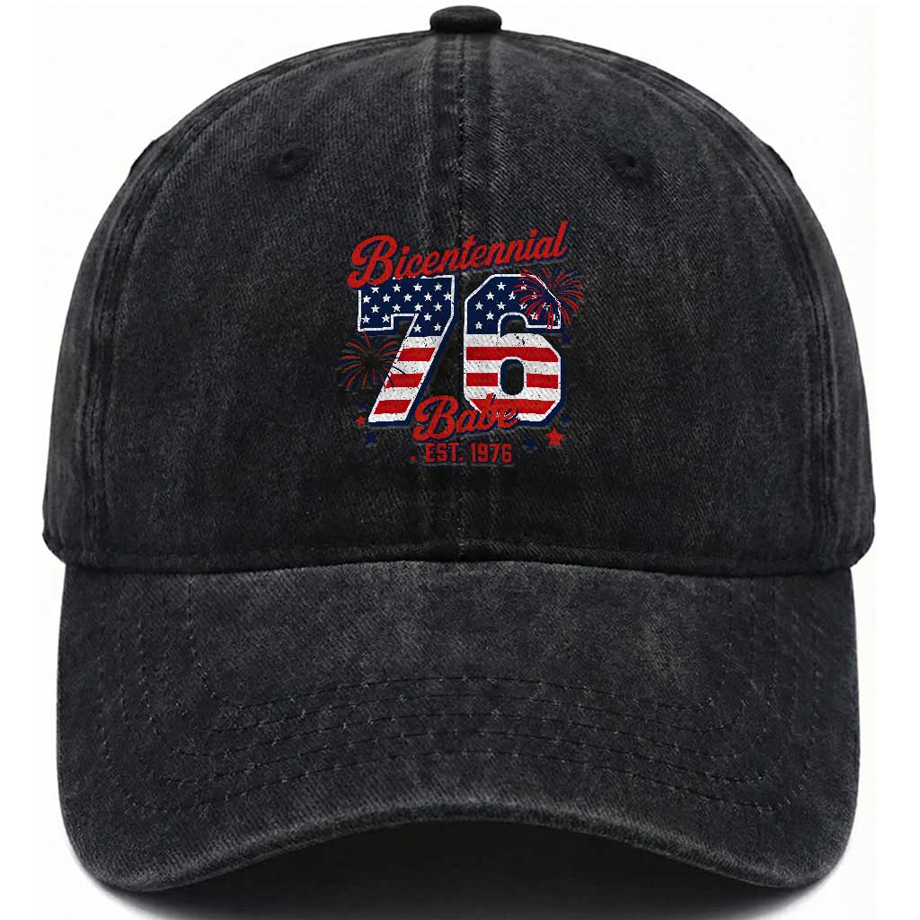 Retro Bicentennial Babe Est 1976 Washed Cotton Baseball Cap 4th of July 50th Birthday Gift TS02 Print Your Wear
