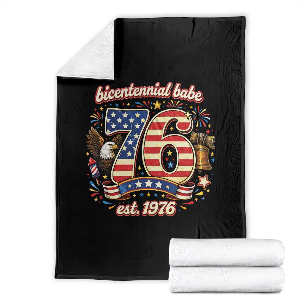 Patriotic Bicentennial Babe Est 1976 Throw Blanket Eagle Fireworks 50th Birthday TS02 Black Print Your Wear