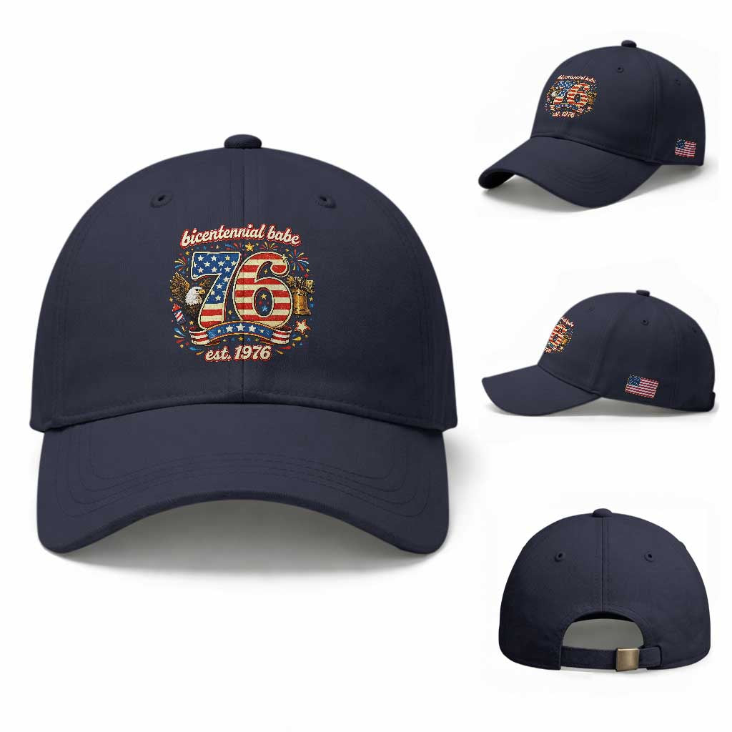 Patriotic Bicentennial Babe Est 1976 Baseball Cap Eagle Fireworks 50th Birthday TS02 Baseball Cap Universal Fit Navy Print Your Wear