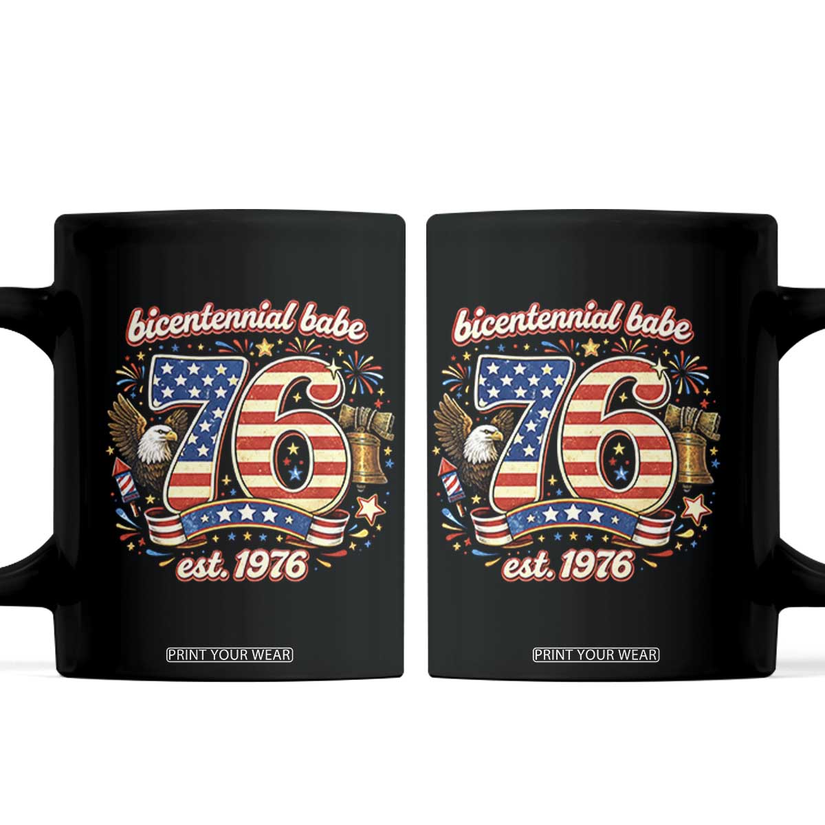 Patriotic Bicentennial Babe Est 1976 Coffee Mug Eagle Fireworks 50th Birthday TS02 Black Print Your Wear