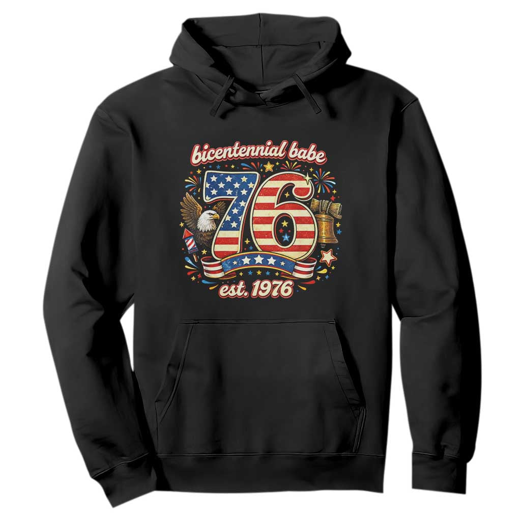 Patriotic Bicentennial Babe Est 1976 Hoodie Eagle Fireworks 50th Birthday TS02 Black Print Your Wear