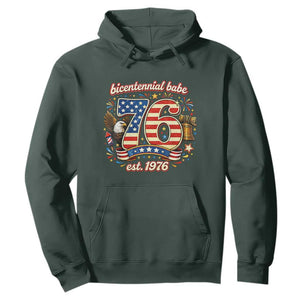 Patriotic Bicentennial Babe Est 1976 Hoodie Eagle Fireworks 50th Birthday TS02 Dark Forest Green Print Your Wear