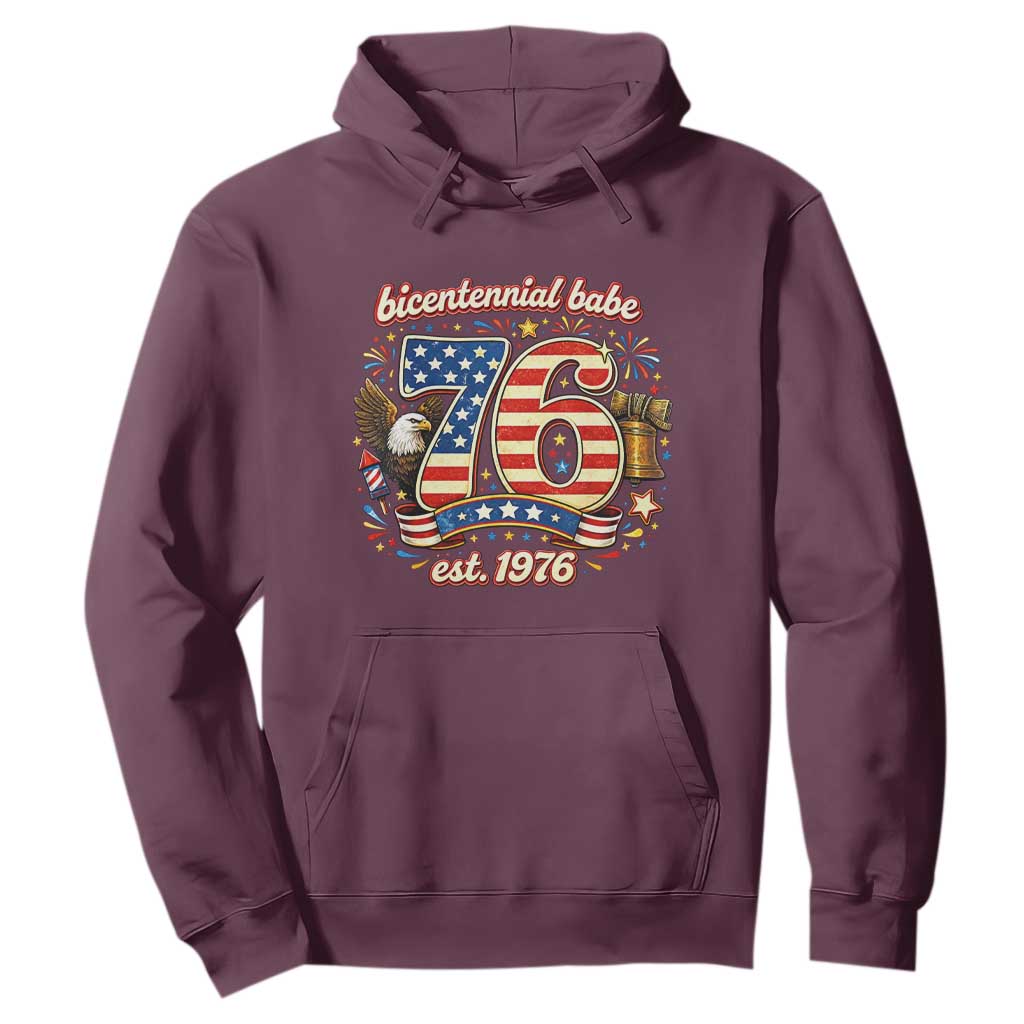 Patriotic Bicentennial Babe Est 1976 Hoodie Eagle Fireworks 50th Birthday TS02 Maroon Print Your Wear