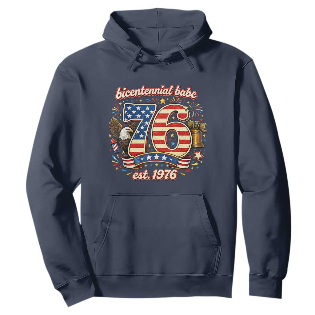 Patriotic Bicentennial Babe Est 1976 Hoodie Eagle Fireworks 50th Birthday TS02 Navy Print Your Wear