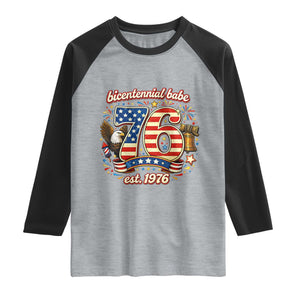 Patriotic Bicentennial Babe Est 1976 Raglan Shirt Eagle Fireworks 50th Birthday TS02 Heather Gray Black Print Your Wear