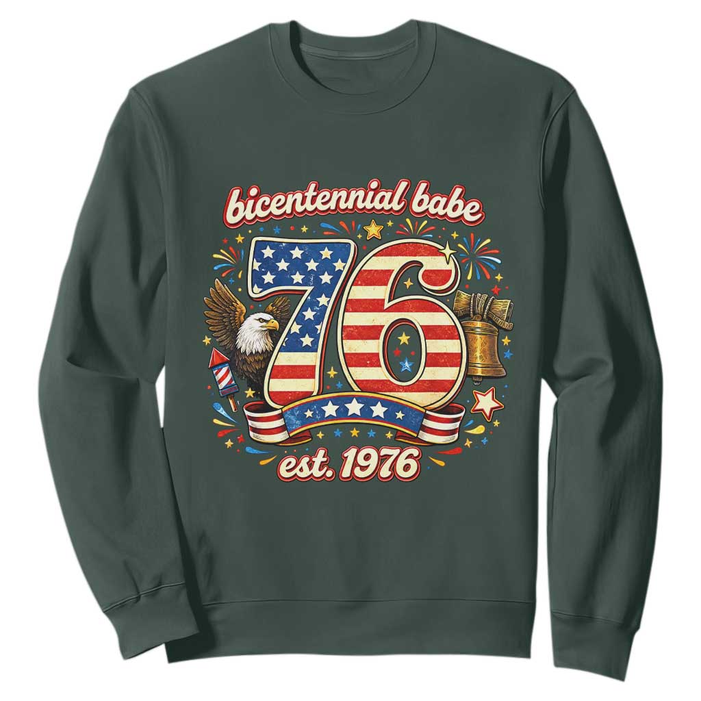 Patriotic Bicentennial Babe Est 1976 Sweatshirt Eagle Fireworks 50th Birthday TS02 Dark Forest Green Print Your Wear