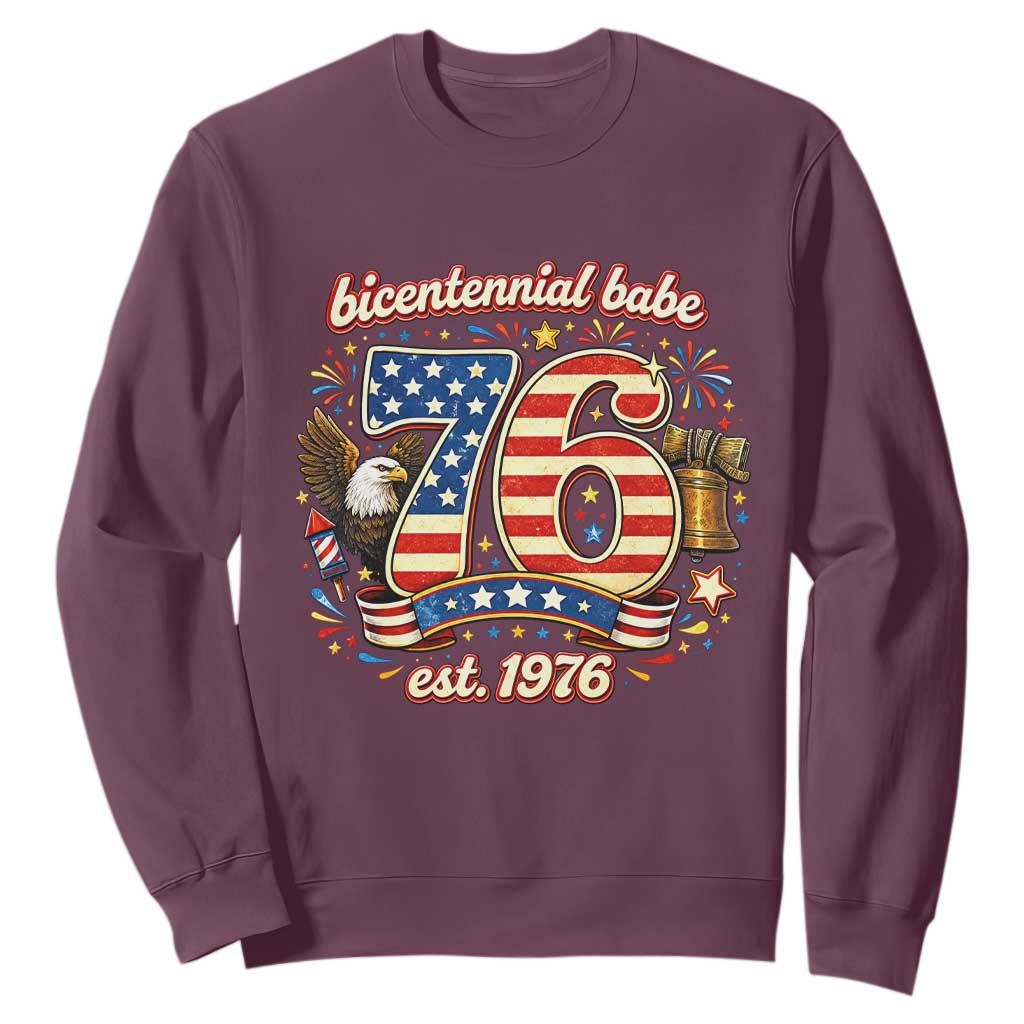 Patriotic Bicentennial Babe Est 1976 Sweatshirt Eagle Fireworks 50th Birthday TS02 Maroon Print Your Wear