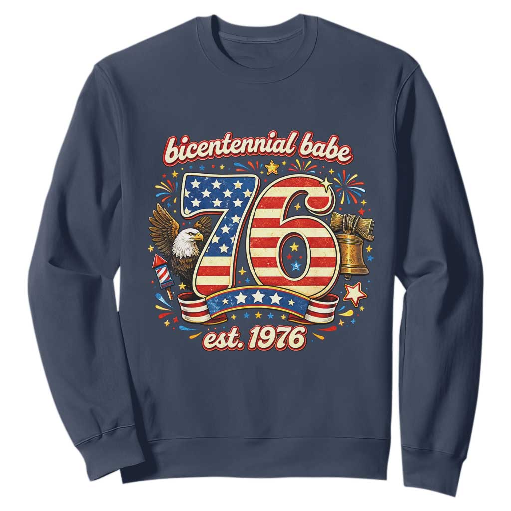 Patriotic Bicentennial Babe Est 1976 Sweatshirt Eagle Fireworks 50th Birthday TS02 Navy Print Your Wear