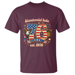 Patriotic Bicentennial Babe Est 1976 T Shirt Eagle Fireworks 50th Birthday TS02 Maroon Print Your Wear