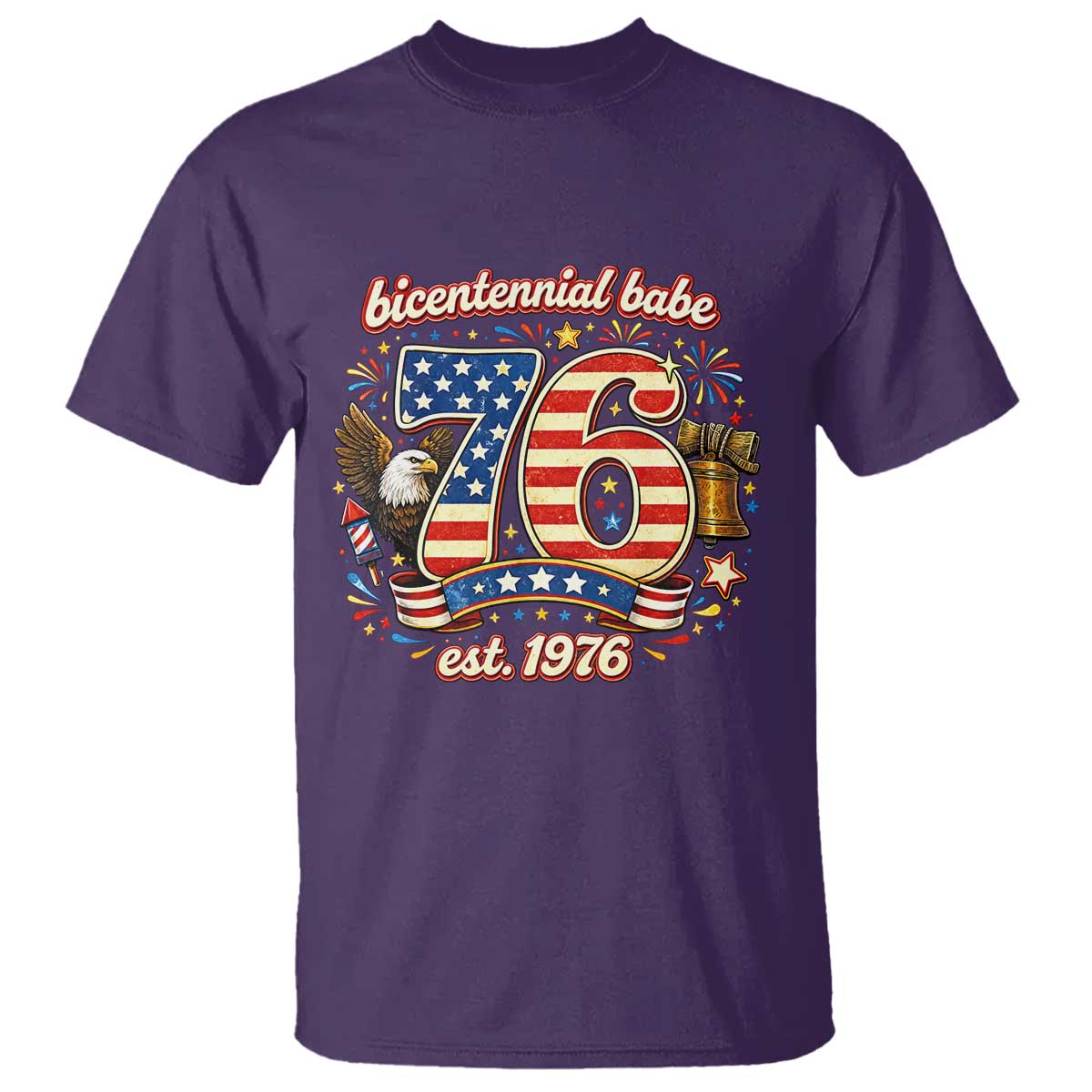 Patriotic Bicentennial Babe Est 1976 T Shirt Eagle Fireworks 50th Birthday TS02 Purple Print Your Wear
