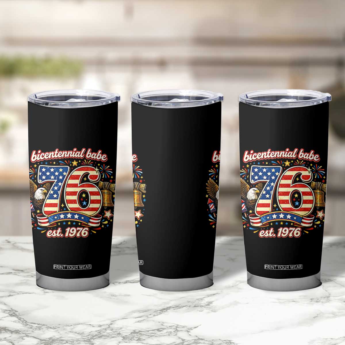 Patriotic Bicentennial Babe Est 1976 Tumbler Cup Eagle Fireworks 50th Birthday TS02 Print Your Wear