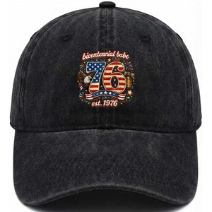 Patriotic Bicentennial Babe Est 1976 Washed Cotton Baseball Cap Eagle Fireworks 50th Birthday TS02 Print Your Wear