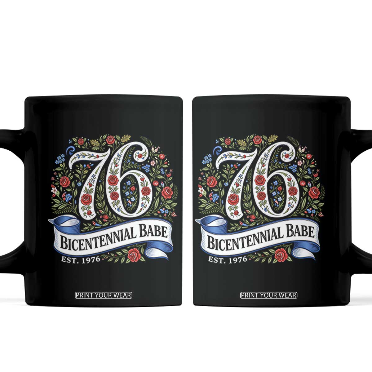 Vintage Floral Bicentennial Babe Est 1976 Coffee Mug Elegant 50th Birthday TS02 Black Print Your Wear