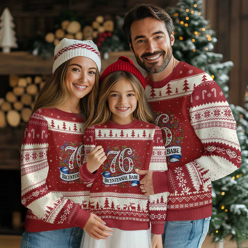 Vintage Floral Bicentennial Babe Est 1976 Ugly Christmas Sweater Elegant 50th Birthday TS02 Red Beige Print Your Wear