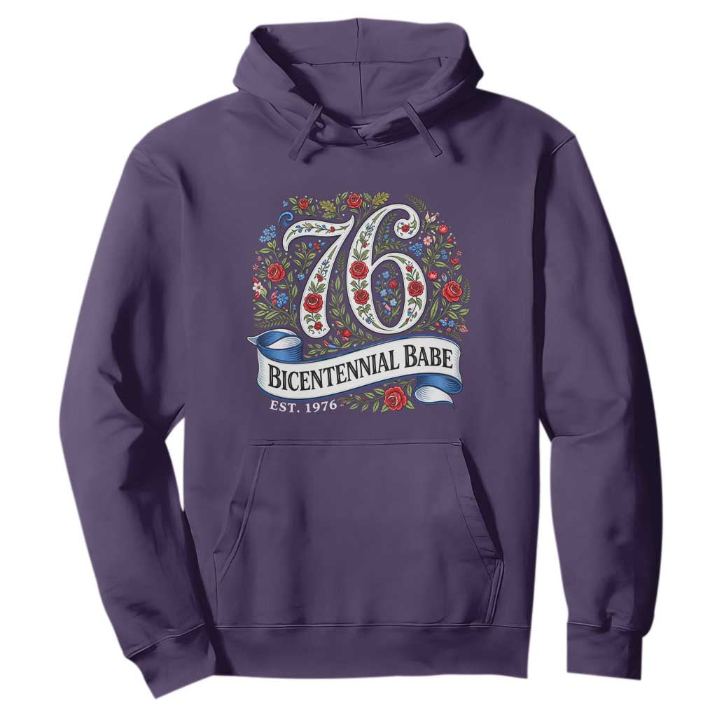 Vintage Floral Bicentennial Babe Est 1976 Hoodie Elegant 50th Birthday TS02 Purple Print Your Wear