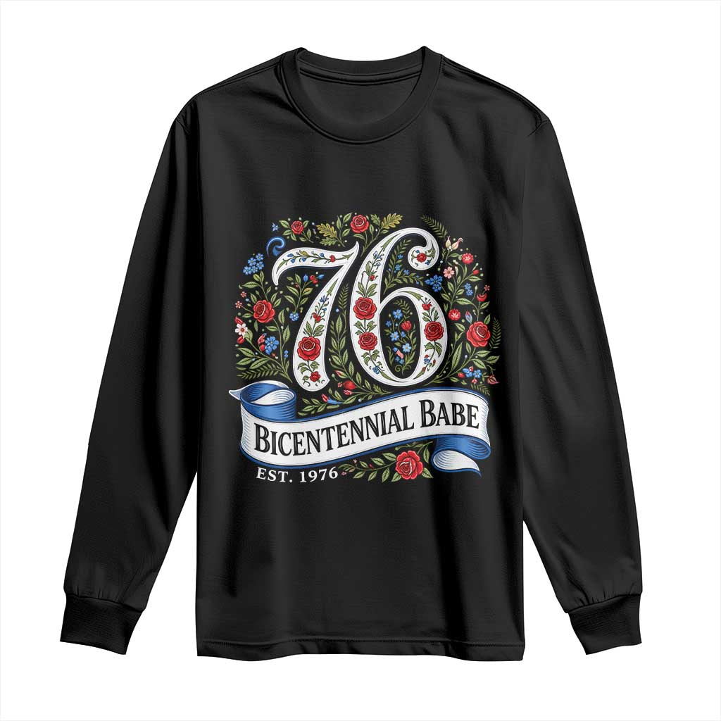 Vintage Floral Bicentennial Babe Est 1976 Long Sleeve Shirt Elegant 50th Birthday TS02 Black Print Your Wear