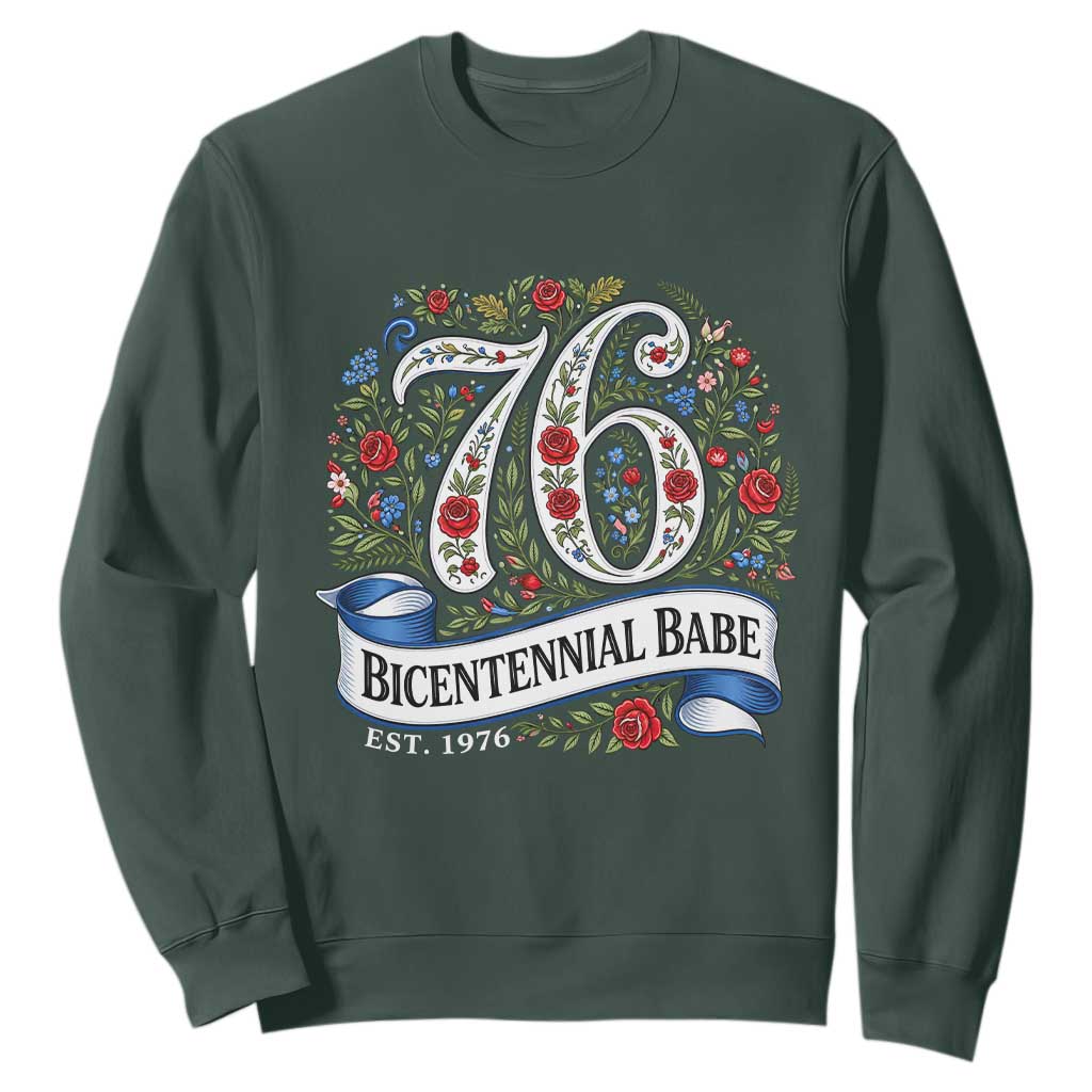 Vintage Floral Bicentennial Babe Est 1976 Sweatshirt Elegant 50th Birthday TS02 Dark Forest Green Print Your Wear