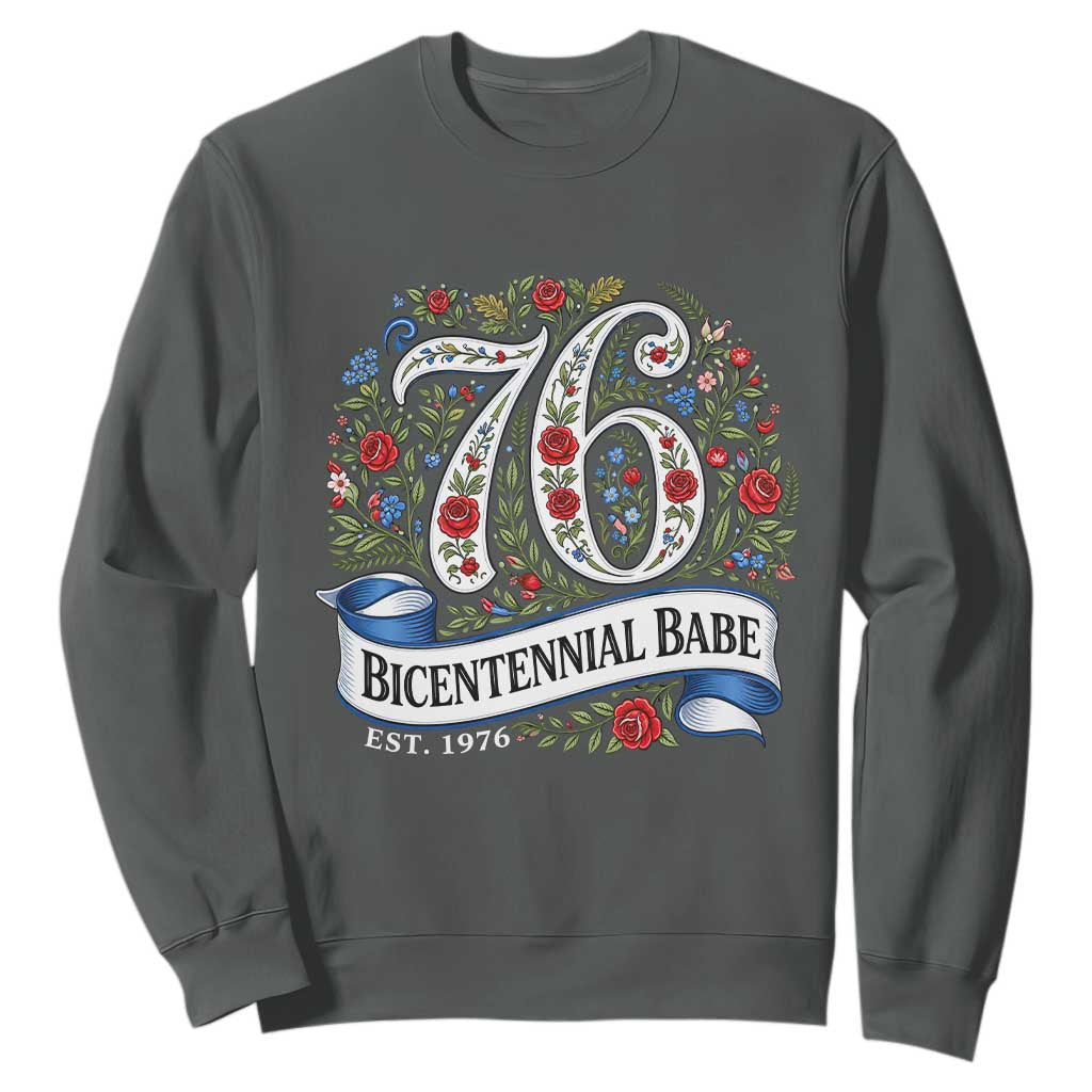 Vintage Floral Bicentennial Babe Est 1976 Sweatshirt Elegant 50th Birthday TS02 Dark Heather Print Your Wear