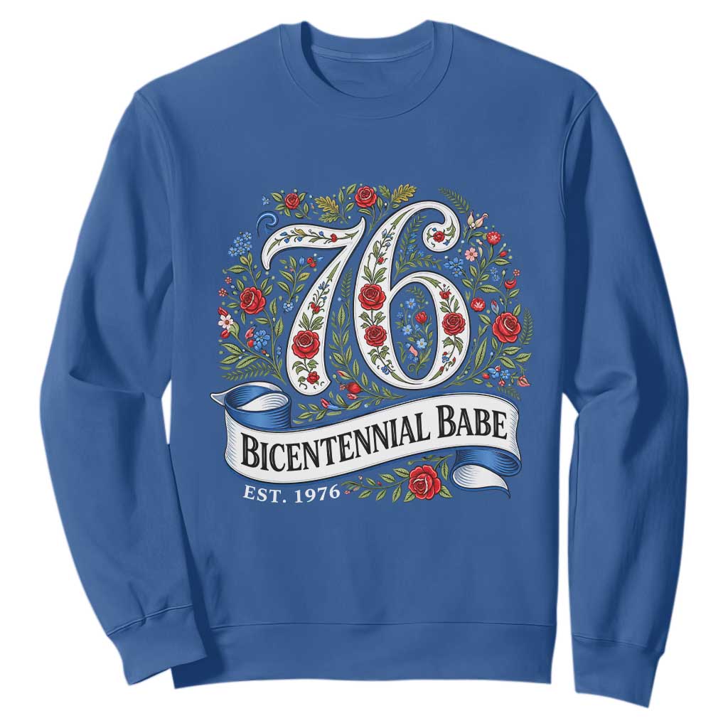 Vintage Floral Bicentennial Babe Est 1976 Sweatshirt Elegant 50th Birthday TS02 Royal Blue Print Your Wear