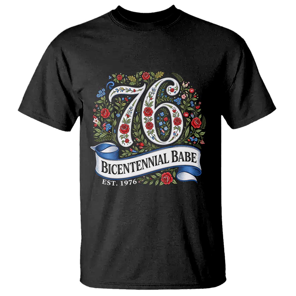 Vintage Floral Bicentennial Babe Est 1976 T Shirt Elegant 50th Birthday TS02 Black Print Your Wear