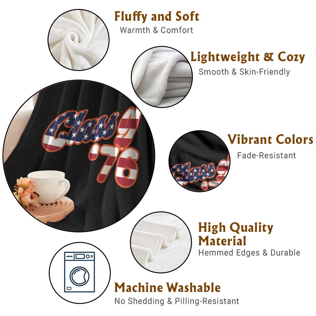 Patriotic Class of 76 Retro American Flag Script Throw Blanket Graduation Birthday Milestone TS02 Print Your Wear
