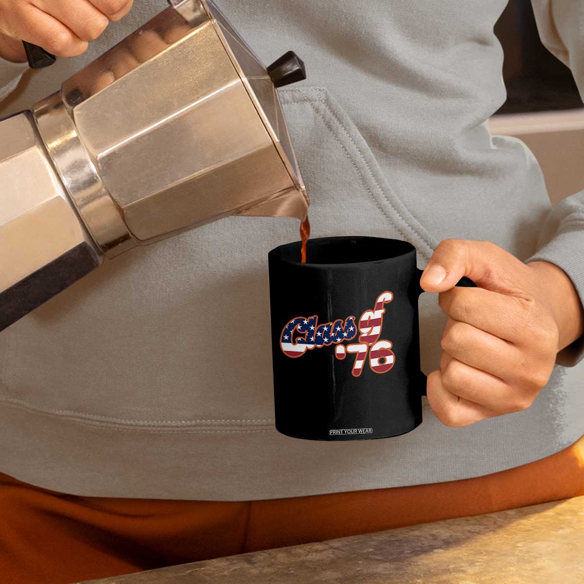 Patriotic Class of 76 Retro American Flag Script Coffee Mug Graduation Birthday Milestone TS02 Print Your Wear