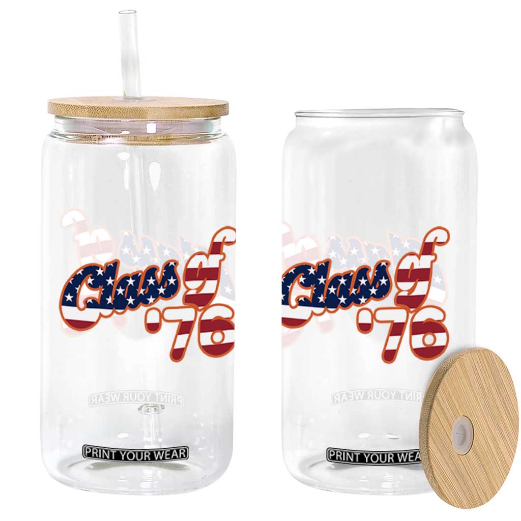 Patriotic Class of 76 Retro American Flag Script Glass Can Graduation Birthday Milestone TS02 Print Your Wear