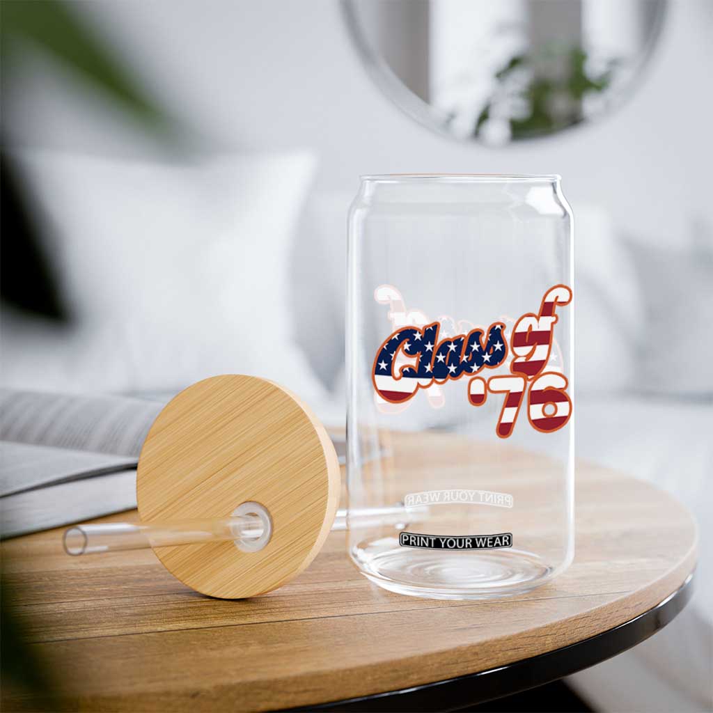 Patriotic Class of 76 Retro American Flag Script Glass Can Graduation Birthday Milestone TS02 Print Your Wear