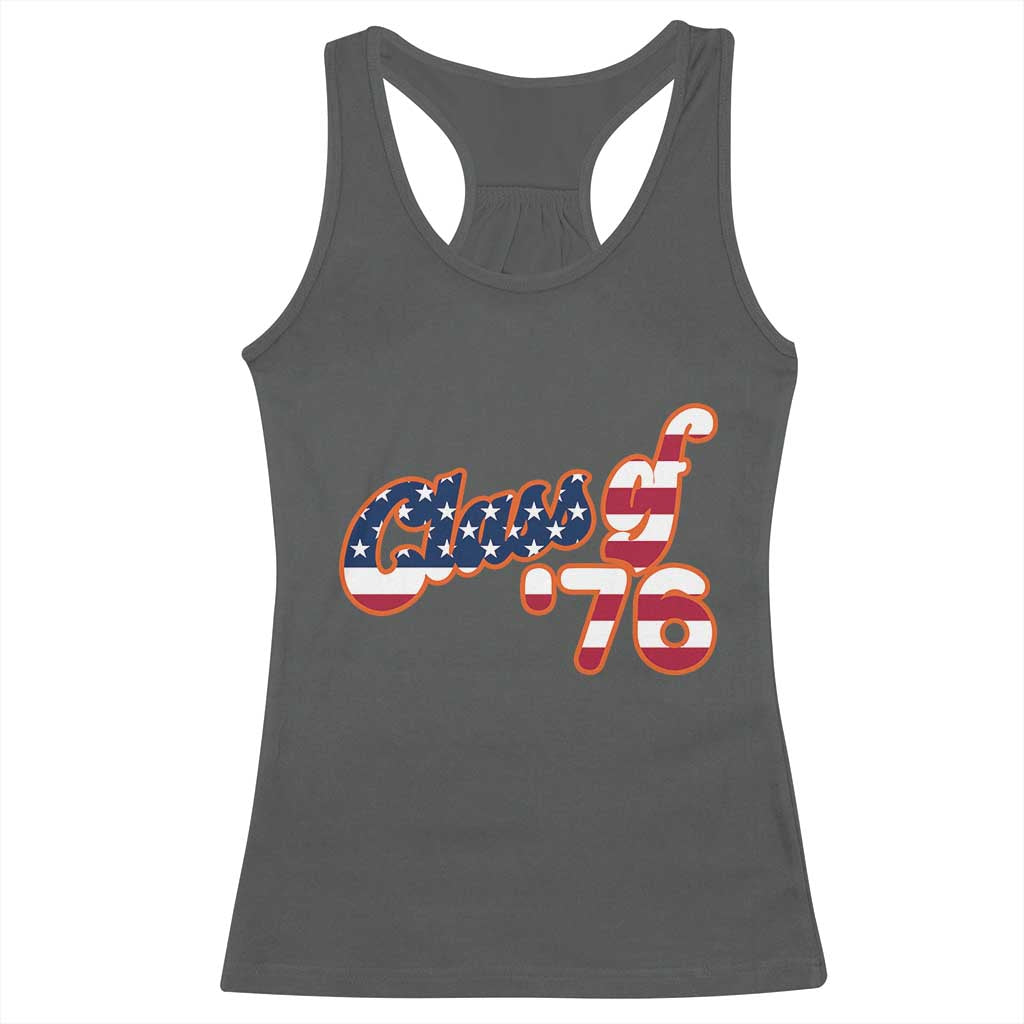 Patriotic Class of 76 Retro American Flag Script Racerback Tank Top Graduation Birthday Milestone TS02 Dark Heather Print Your Wear