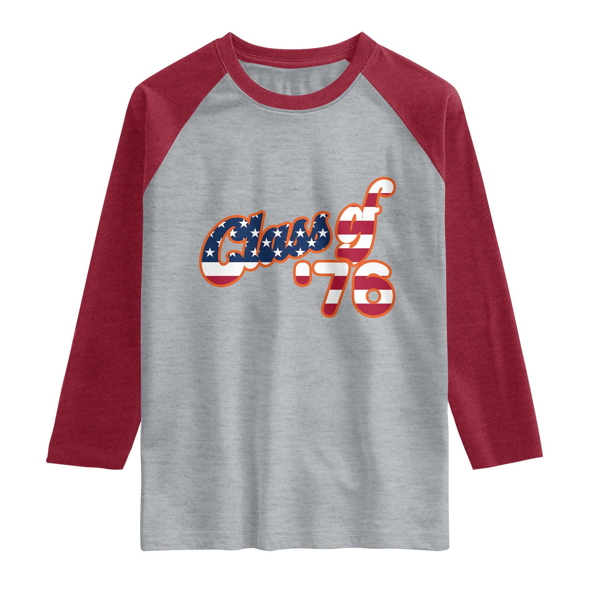 Patriotic Class of 76 Retro American Flag Script Raglan Shirt Graduation Birthday Milestone TS02 Heather Gray Heather Red Print Your Wear