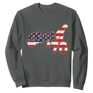 Patriotic Class of 76 Retro American Flag Script Sweatshirt Graduation Birthday Milestone TS02 Dark Heather Print Your Wear