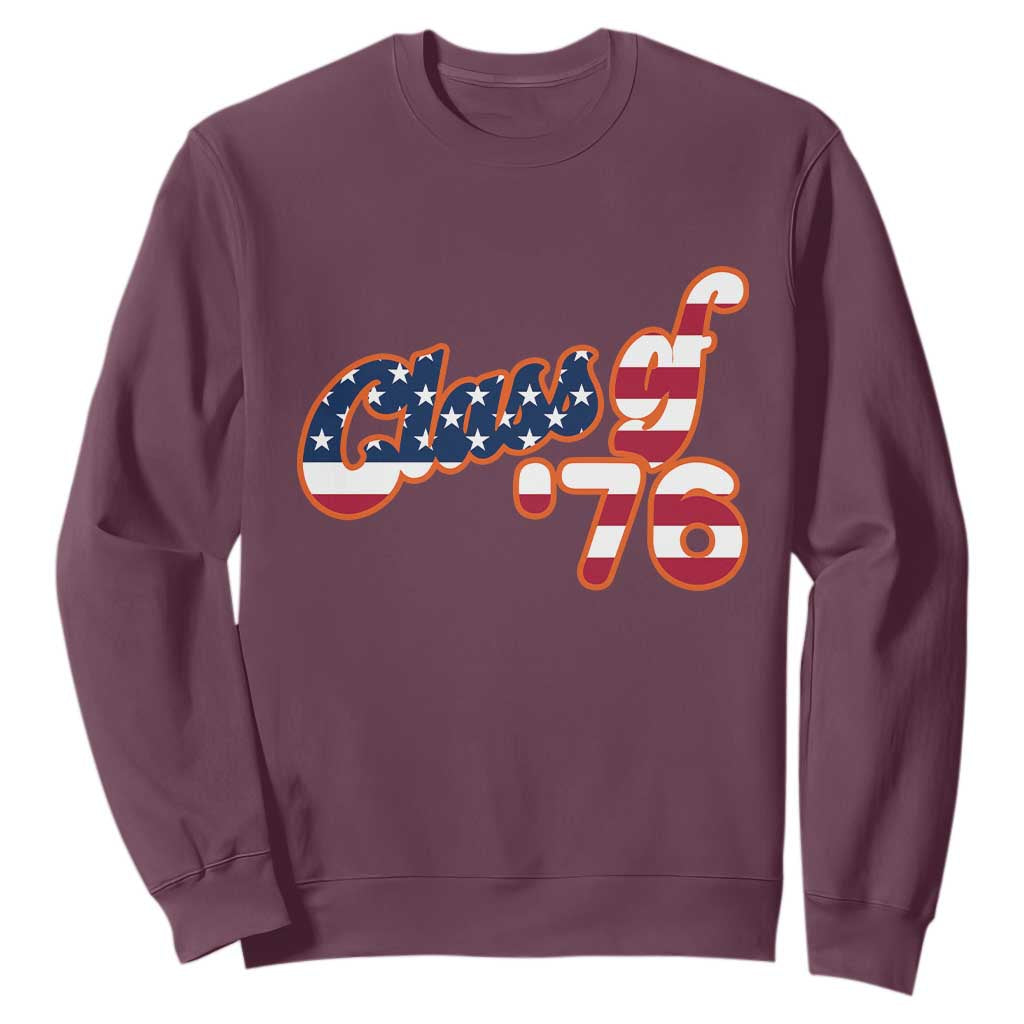 Patriotic Class of 76 Retro American Flag Script Sweatshirt Graduation Birthday Milestone TS02 Maroon Print Your Wear