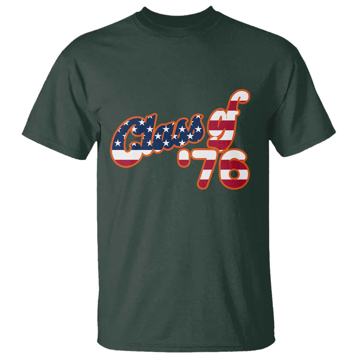 Patriotic Class of 76 Retro American Flag Script T Shirt Graduation Birthday Milestone TS02 Dark Forest Green Print Your Wear