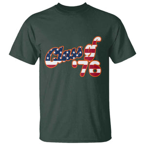 Patriotic Class of 76 Retro American Flag Script T Shirt Graduation Birthday Milestone TS02 Dark Forest Green Print Your Wear
